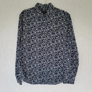 Club Monaco Slim Fit Button Down Shirt Men Medium Navy Blue White Abstract Print